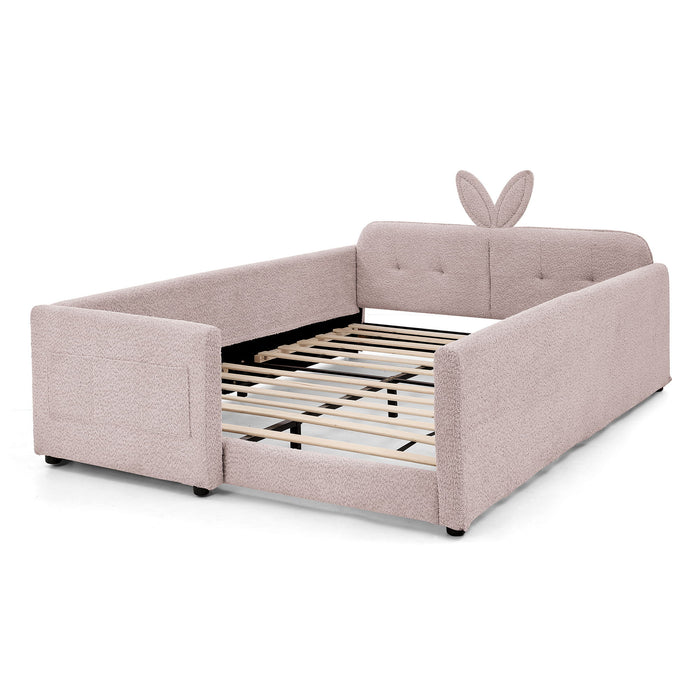 Cute Rabbit Ear Upholstered Platform Bed Frame With Safety Rail