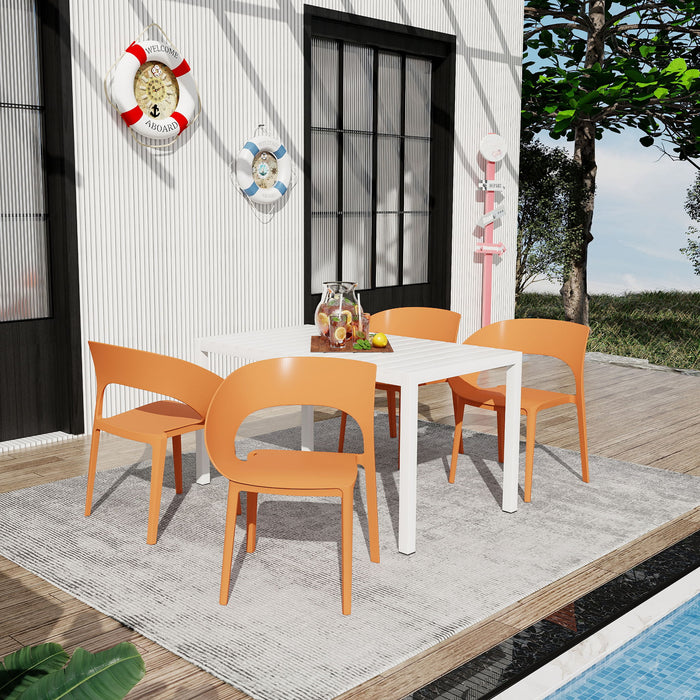 4 Piece Set Of Modern Designed Single Chairs With Long Table