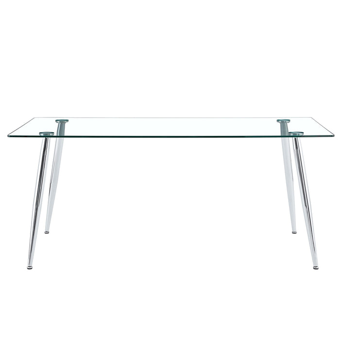 Modern Rectangular Glass Dining Table For 4 - 6 People With Tempered Glass Countertop