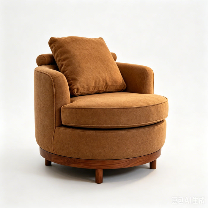 Rotatable Round Barrel Accent Chair With Adjustable Headrest - Orange / Dark Brown