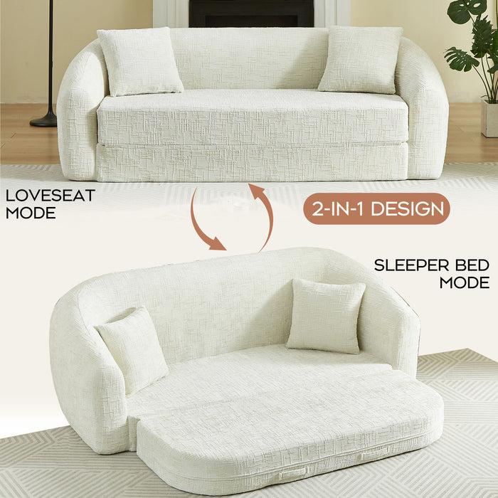 Curved Convertible Sofa, 2 In 1 Fold Out Bed With Pull Out Base And Deep Seat