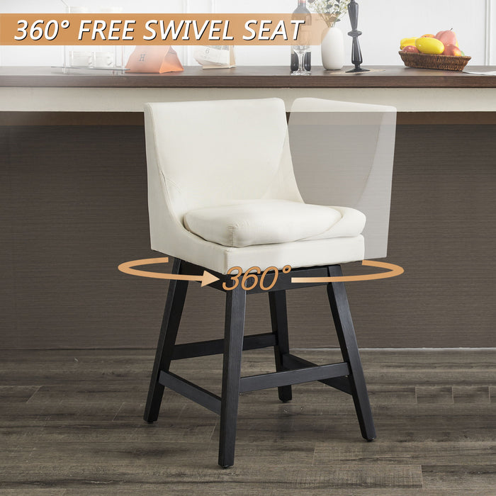 Upholstered Swivel Bar Stools With Ergonomic Design (Set of 2) - Cream White