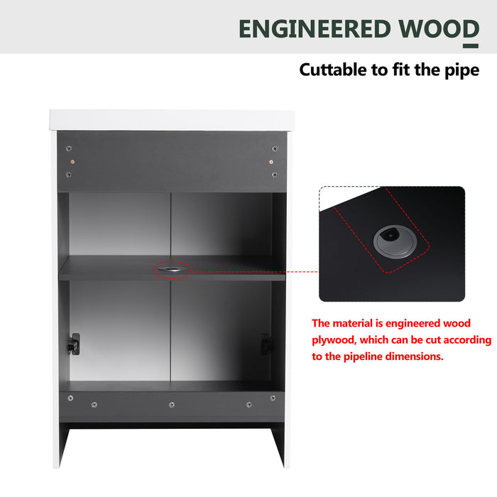 Contemporary Freestanding Bathroom Vanity With Resin Sink & Soft-Close Cabinet Doors