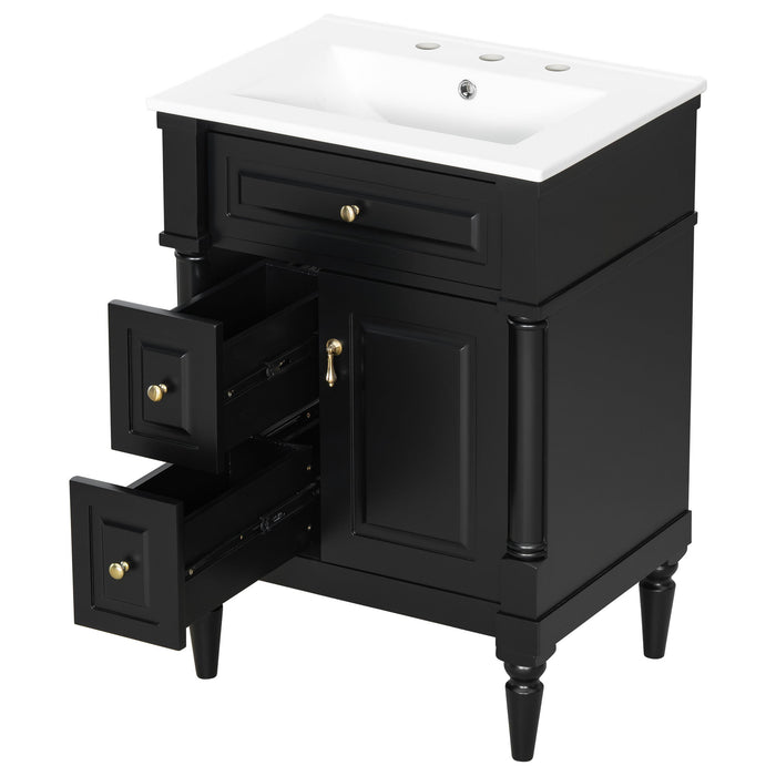 Freestanding Bathroom Vanity With Sink, Adjustable Shelf & Flip Drawer