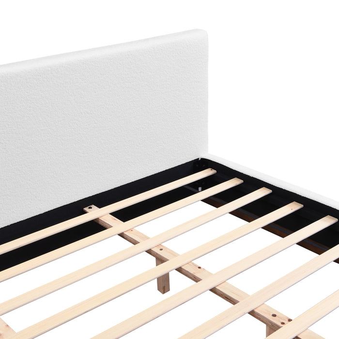 Elegant Boucle Upholstered Bed With Wood Grain Textured Solid Wood Base Frame