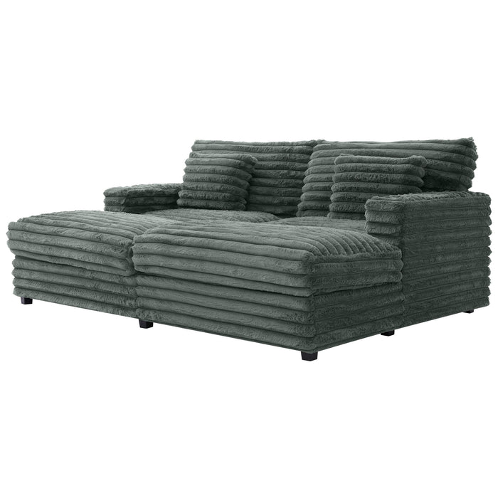 Plush Oversized Double Chaise Lounge Sofa Bed With USB Ports And Cup Holders