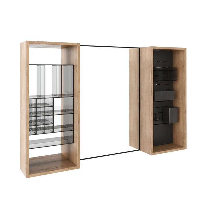 43.5" Mirror Cabinet With Storage, Wall Mounted Medicine Cabinet Frame With Shelves - Imitative Oak