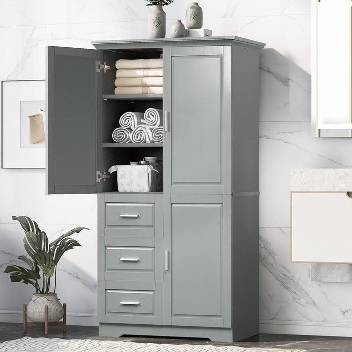Tall Wide Storage Cabinet With Doors, 3 Drawers