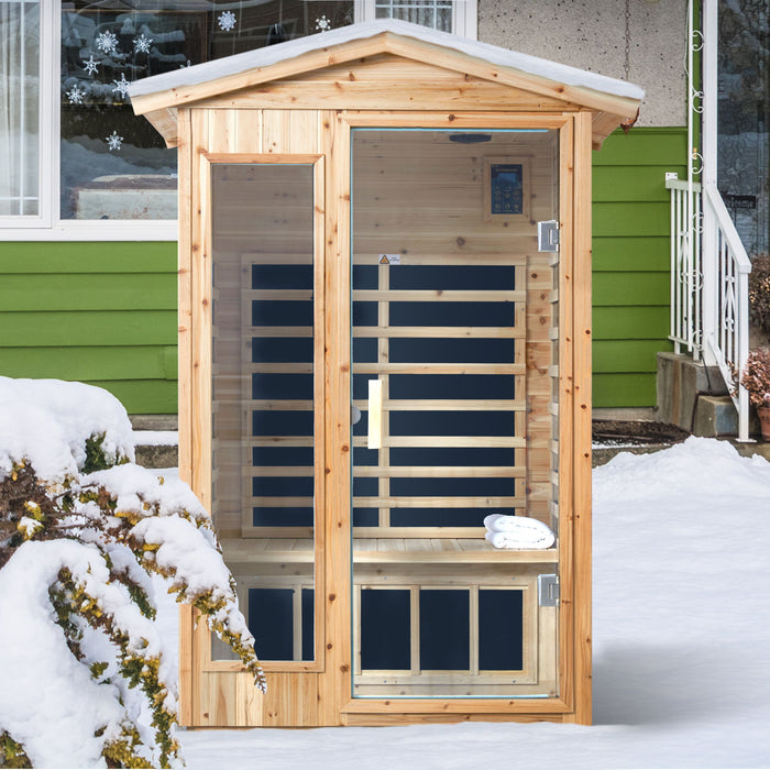 2 Person Far Infrared Old Fir Outdoor Sauna Room - Natural