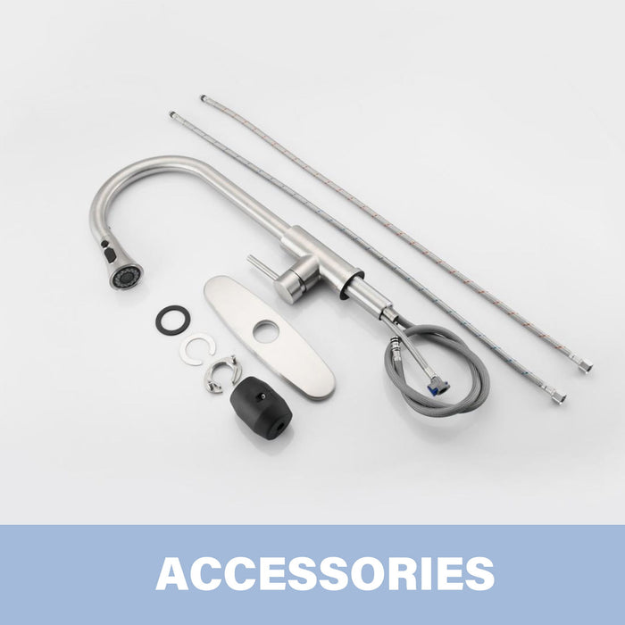 Classic High Arc Kitchen Faucet With Pull Down Sprayer, Stainless Steel - Brushed Nickel