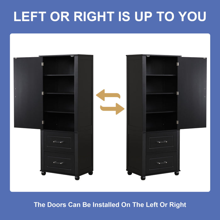 Tall Freestanding Bathroom Storage Cabinet With 2 Drawers And Adjustable Shelf
