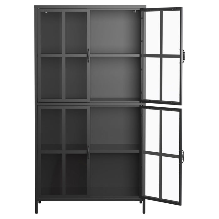 Premium Metal Storage Cabinet With Tempered Glass Doors, Adjustable Shelves, And Anti Tipping Device - Black