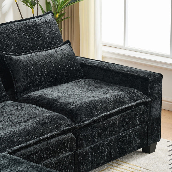 Modern Comfy Chenille L Shaped Sectional Sofa With Movable Ottoman