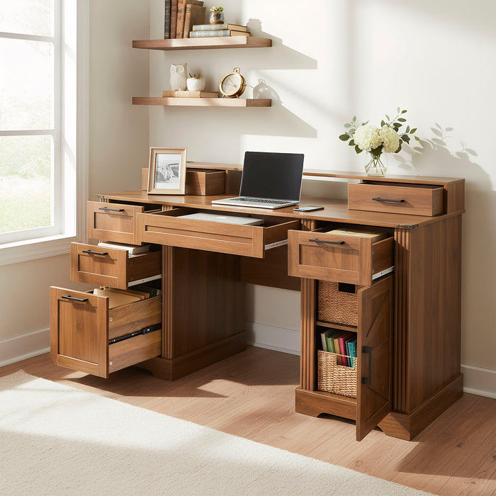 Office Desk With Charging Station & Storage Cabinet