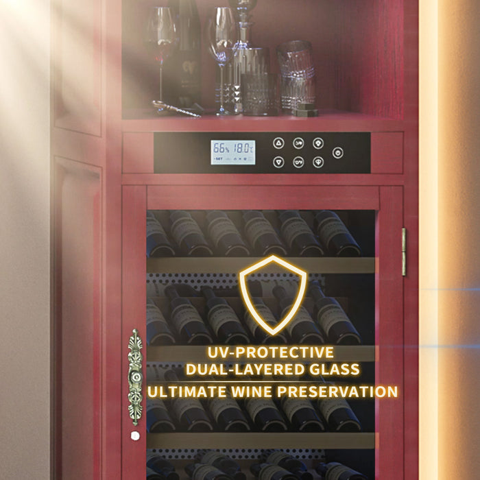 Single Zone Wine Cooler With Tempered Glass Door LED Lighting, 56 Bottle Capacity, Touch Screen Control - Cherry