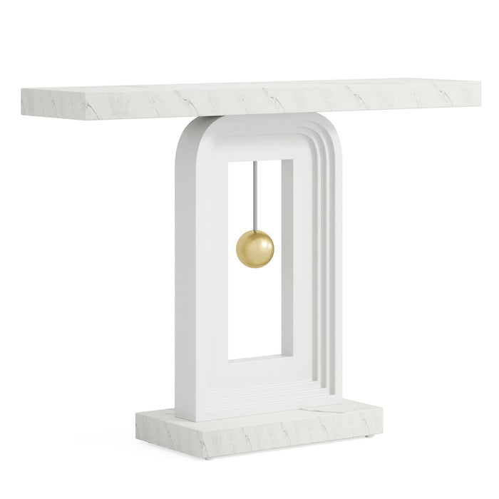 Console Table With Geometric Base For Living Roo - White / Gold
