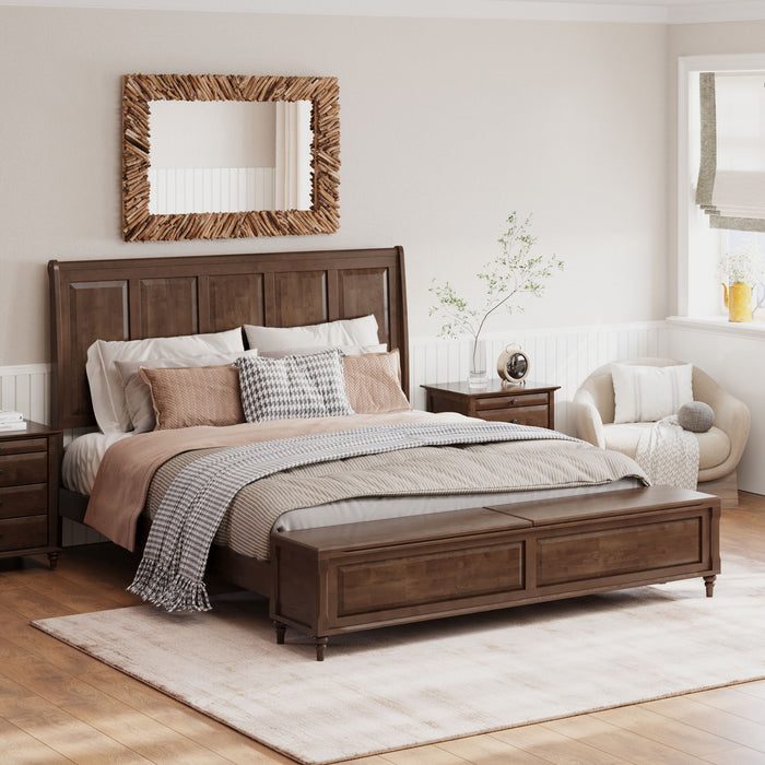 Sleigh Bed Frame With Tall Headboard And Storage Bench