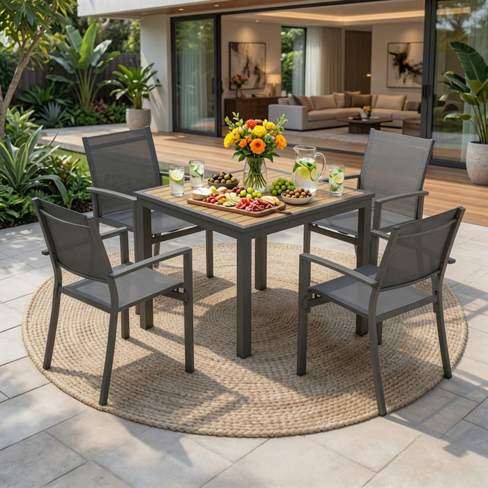 5 Piece Patio Dining Set, Table And Chairs For Outdoor Use - Gray