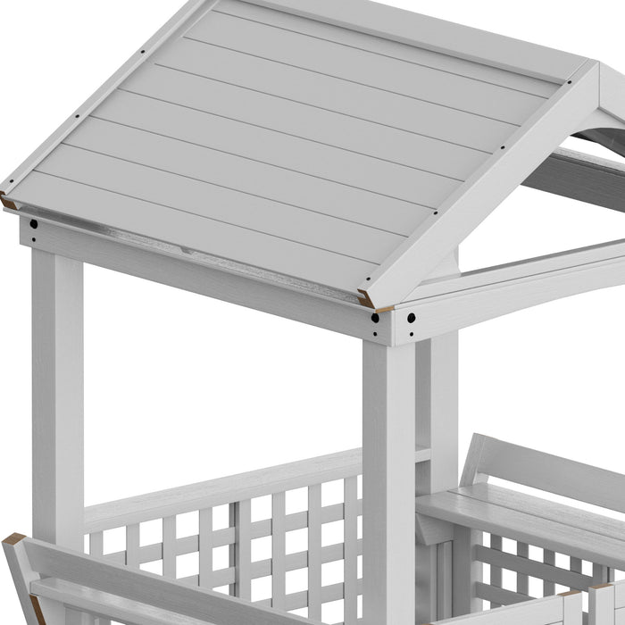 Outdoor Wooden Playhouse With Bench And Door - White