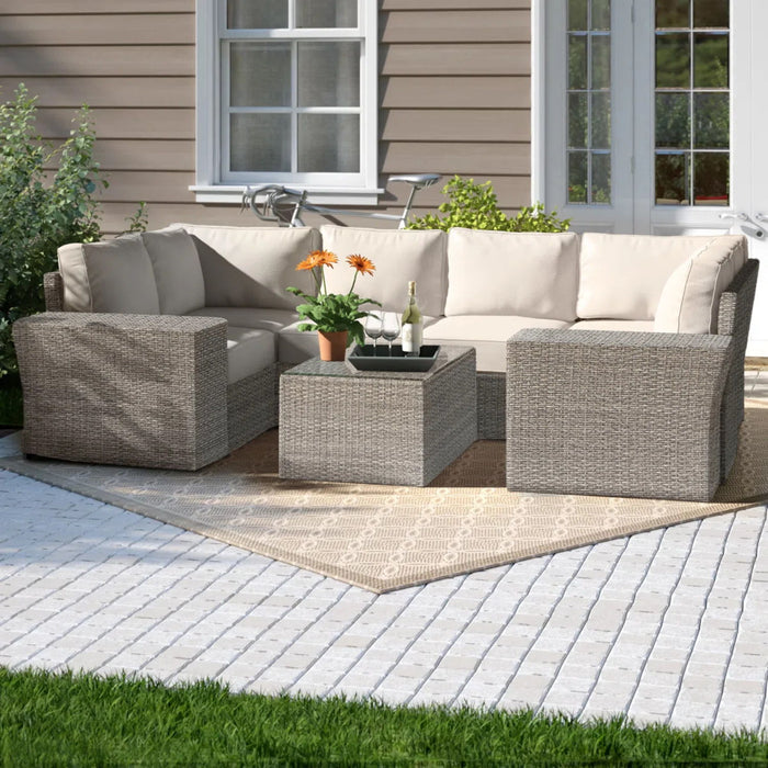 Outdoor Wicker Sectional With Weather Resistant Cushions And Table