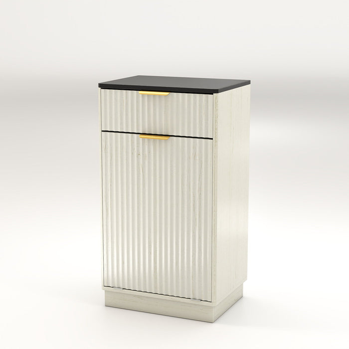 Tilt Out Trash Can Cabinet With Wave Textured Drawer & Pull Out Bin