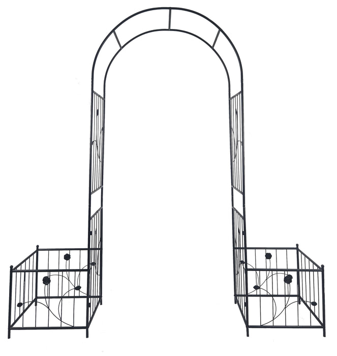 Metal Garden Arch With Two Plant Stands Wide High Climbing Plants Support Rose Arch Outdoor - Black