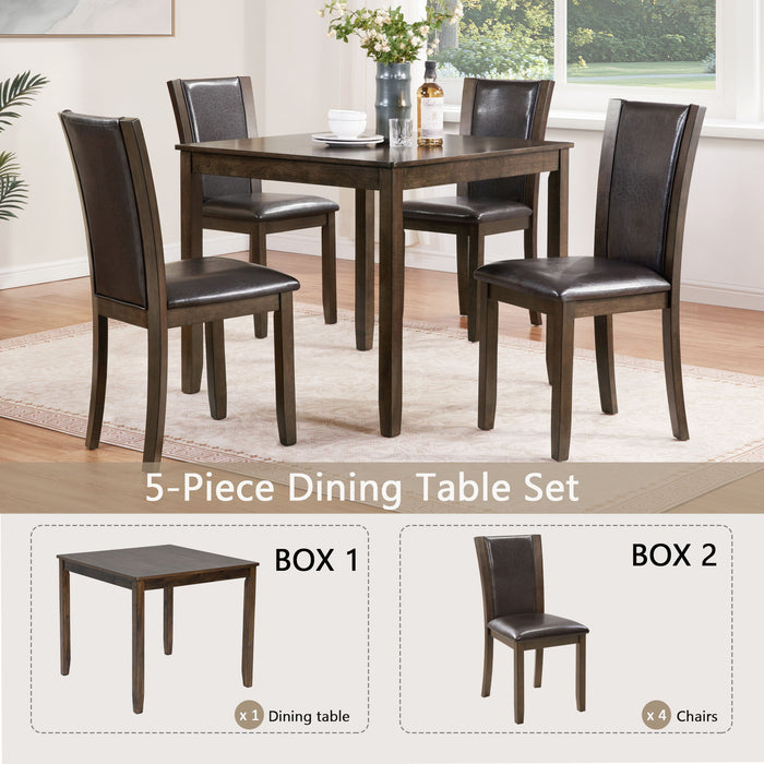 5 Piece Dining Table Set With Chairs - Dark Walnut