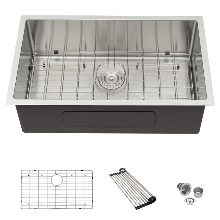Modern Undermount Stainless Steel Kitchen Sink 16 Gauge, Deep Single Bowl
