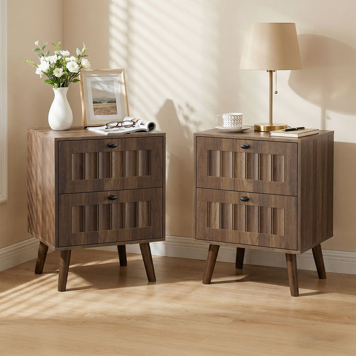 Double Drawer Bedside Table (Set of 2) - Walnut