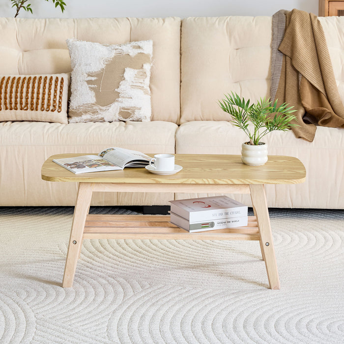 Coffee Table With Double Layer Storage For Living Rooms - Wood