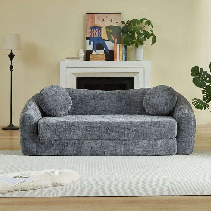 Curved Convertible Sofa, 2 In 1 Frameless Folding Sofa Bed With Pull Out Base And Deep Seat