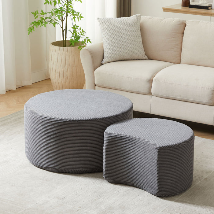 Modern Upholstered Round Coffee Table For Living Room (Set of 2)