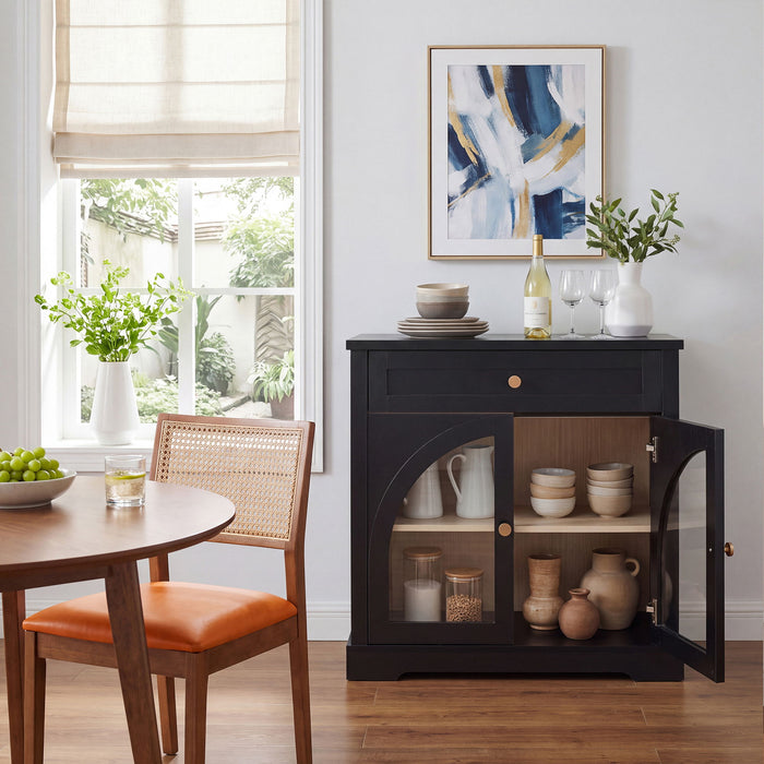 Sideboard Cabinet With 1 Drawer And 2 Arched Doors With Adjustable Shelves For Entryway - Black