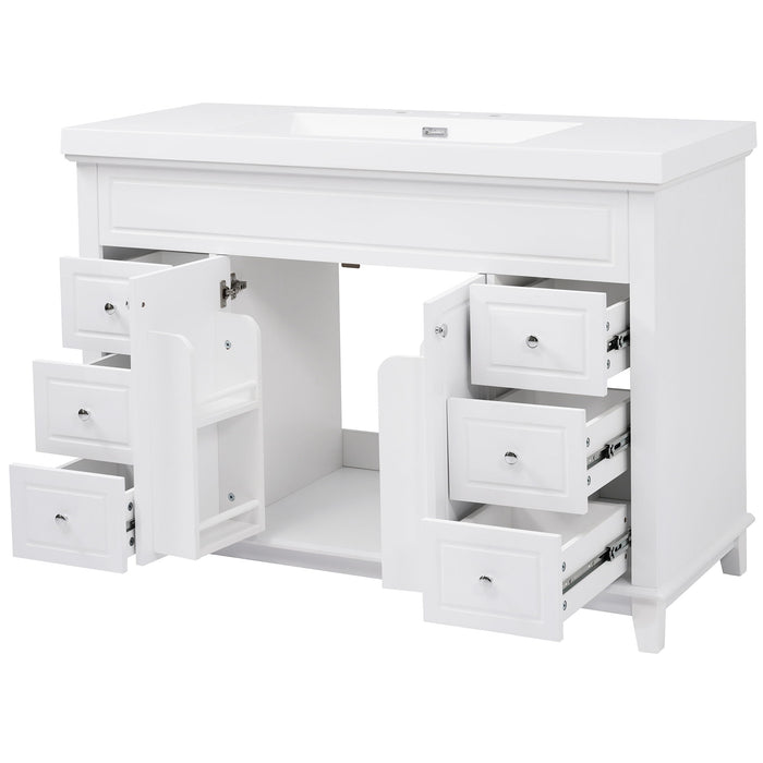 Bathroom Vanity & Sink, 6 Soft Close Drawers & Double Doors - White