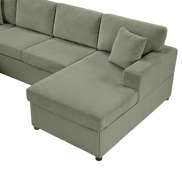 Oversized Sectional U-Shaped Sofa With Chaise Lounge And Three Soft Throw Pillows