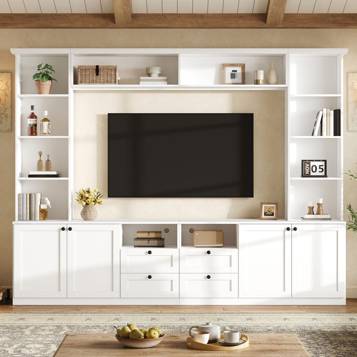 Farmhouse Elegant Entertainment Center Wall Unit With 4 Drawers