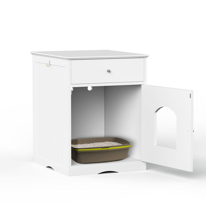 Pet House Cat Litter Box Enclosure With Drawer, Side Table