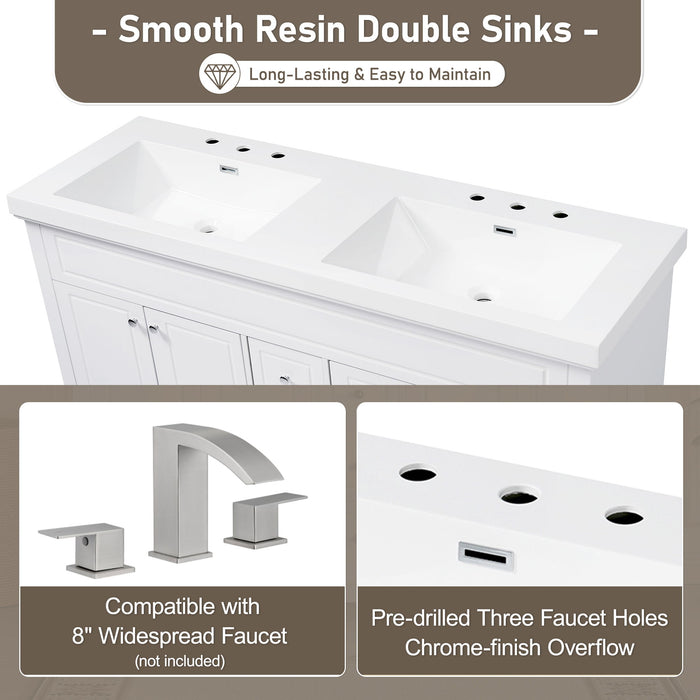 Bathroom Vanity With Double Sinks, 3 Drawers & 4 Doors - White