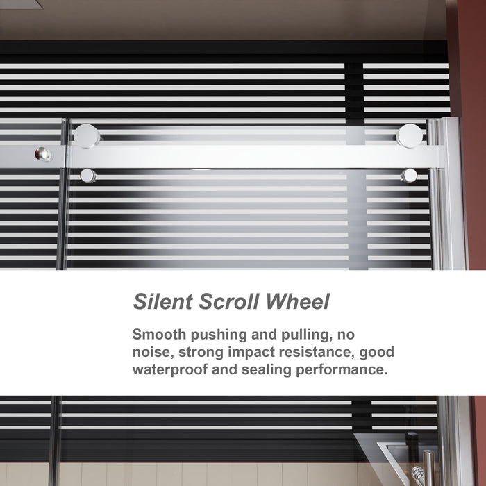 Frameless Shower Door Single Sliding, Adjustable Zinc Roller Rail - Chrome