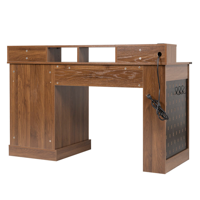 Office Desk With Storage Cabinet, Charging Station, Monitor Stand & Pegboard