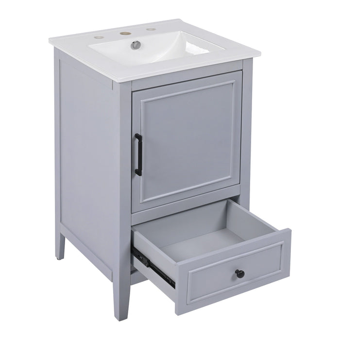 20" Bathroom Vanity With Sink, Bathroom Cabinet With A Door, Door Shelf Storage And Adiustable Foot Pads, A Drawer - Gray