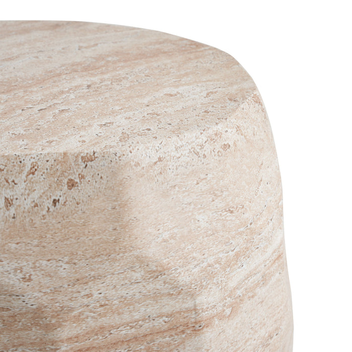 Travertine Lightweight Concrete Side Table For Indoor / Outdoor Use - Beige