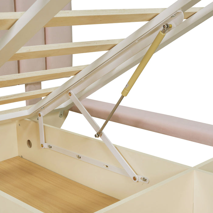 Upholstered Floating Hydrualic Platform Bed With LED Light And USB Port