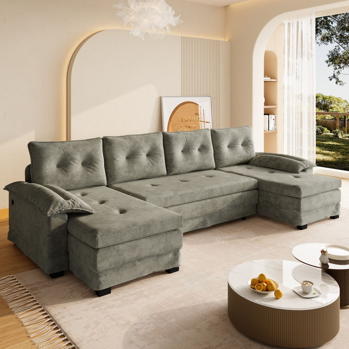 U-Shaped Sleeper Sofa With Pull Out Bed, Removable Armrests & USB Ports For Living Room