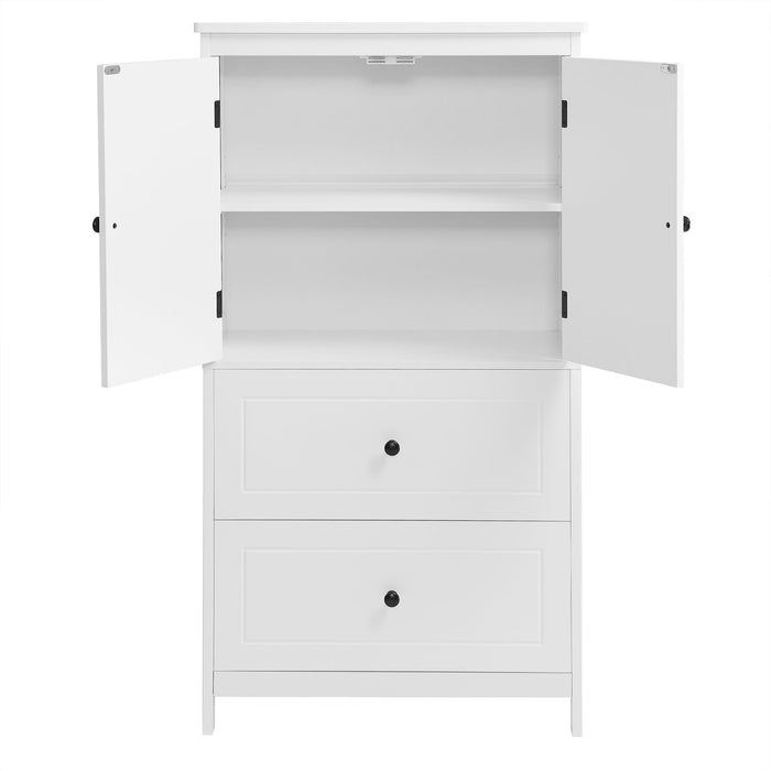 Bathroom Storage Cabinet With 2 Doors And Drawers, Adjustable Shelf