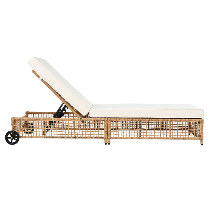 Outdoor Lounge Chair With 5 Position Backrest With Cushion And Wheels