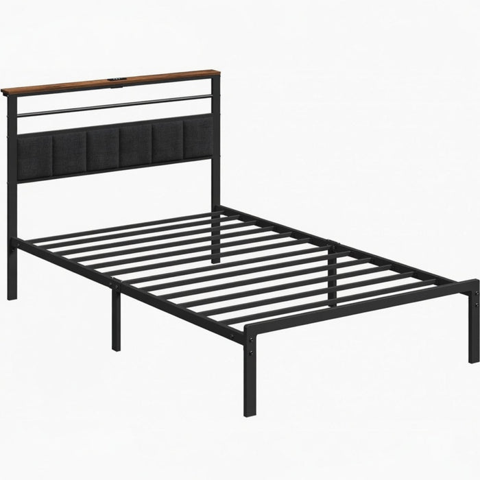 Platform Bed Frame With Charging Station & Headboard Storage