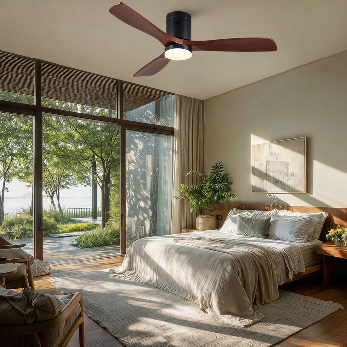 Low Profile Flush Mount Intergrated LED Ceiling Fan With Light And Silent Reversible Motor