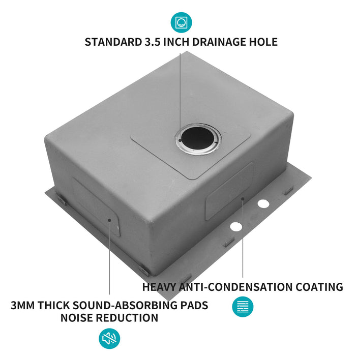 Drop In Kitchen Sink, 16 Gauge Stainless Steel, Single Bowl, Topmount Basin