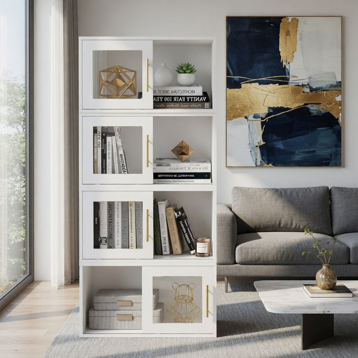 Cube Storage Organizer With Sliding Door Stackable Modular Bookshelf & Storage Cabinet - White